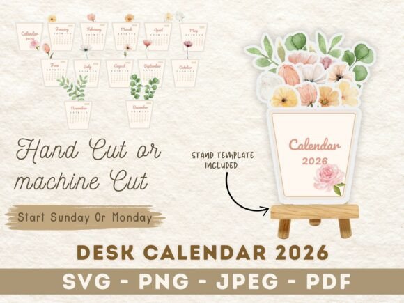 Download Flower Desk Calendar 2026 Printable - Desk calendar 2026 Collection