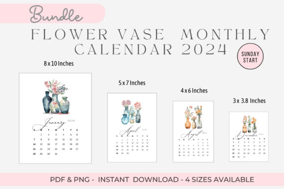 Download Flower Vase Monthly Calendar 2024 - Premium Resources