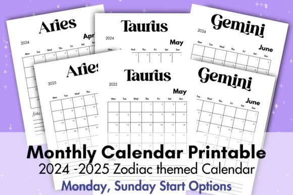 Download Monthly Calendar 2024 2025 Zodiac Signs - Calendar 2024 Collection