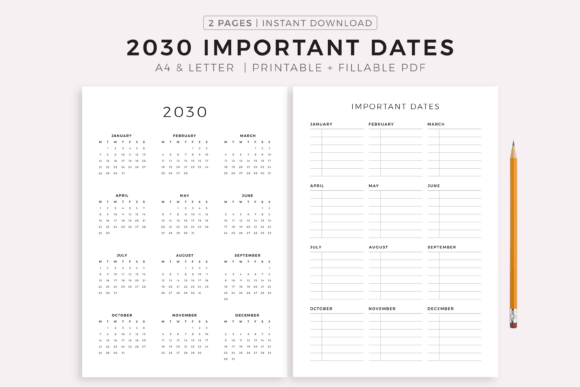 Download 2030 Calendar and Important Dates - 2030 calendar Collection