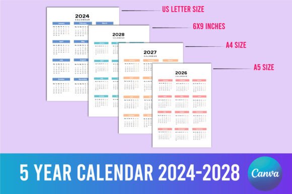 Download 5 Year Calendar 2024-2028 for Canva - Calendar 2024 Collection