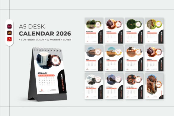 Download A5 Desk Calendar 2026 Template - Desk calendar 2026 Collection
