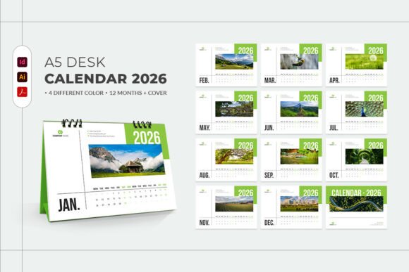 Download Printable A5 Desk Calendar 2026 - Desk calendar 2026 Collection